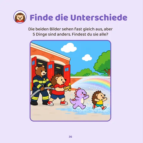 Finde die Unterschiede – Seite aus „Tuli besucht die Feuerwehr“