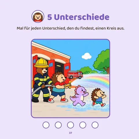 Finde die Unterschiede – Seite aus „Tuli besucht die Feuerwehr“