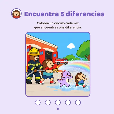 Busca las diferencias – Página de «Tuli visita el parque de bomberos»