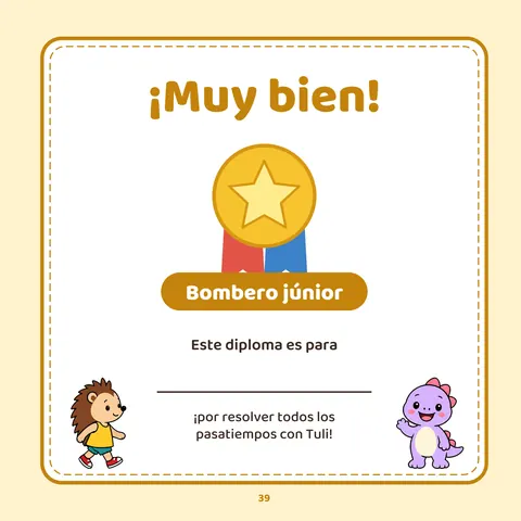 Un diploma para terminar – Página de «Tuli visita el parque de bomberos»