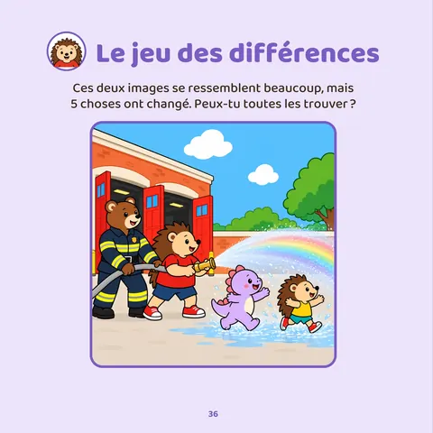 Le jeu des différences – Page de « Tuli chez les pompiers »