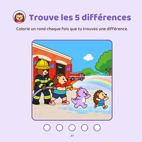 Le jeu des différences – Page de « Tuli chez les pompiers »
